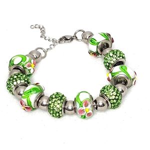 Slider Glass Beads Bracelet Pink Green White